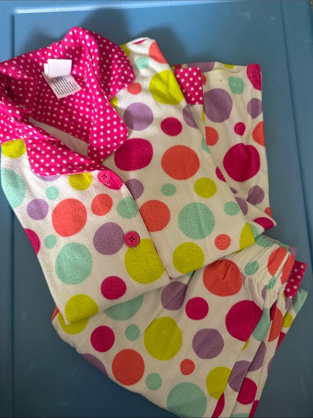 Kids Polka Dot Fleece Pajama Set - Bright Pink & Multi